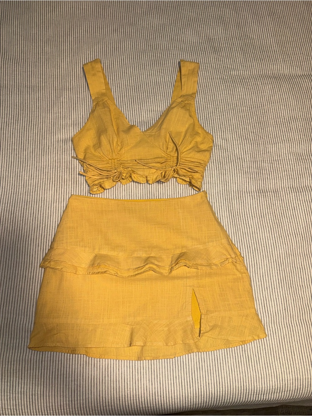 Etiquette Clothiers Mustard Yellow Ruffle Two-Piece Skirt Set